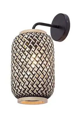 RABALUX Adalla, mat crna metalna zidna lampa sa ratanskim abažurom, E27 1x40W, IP20