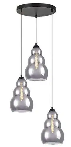 RABALUX Salvatore, visilica metal crna / dimljeno staklo 3xE27, visina 190cm, tekstilni kabal