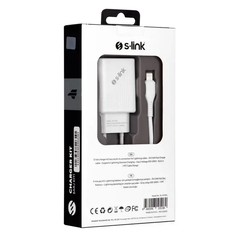 S-LINK SL-EC40L 12W punjac + lightning 5V, beli