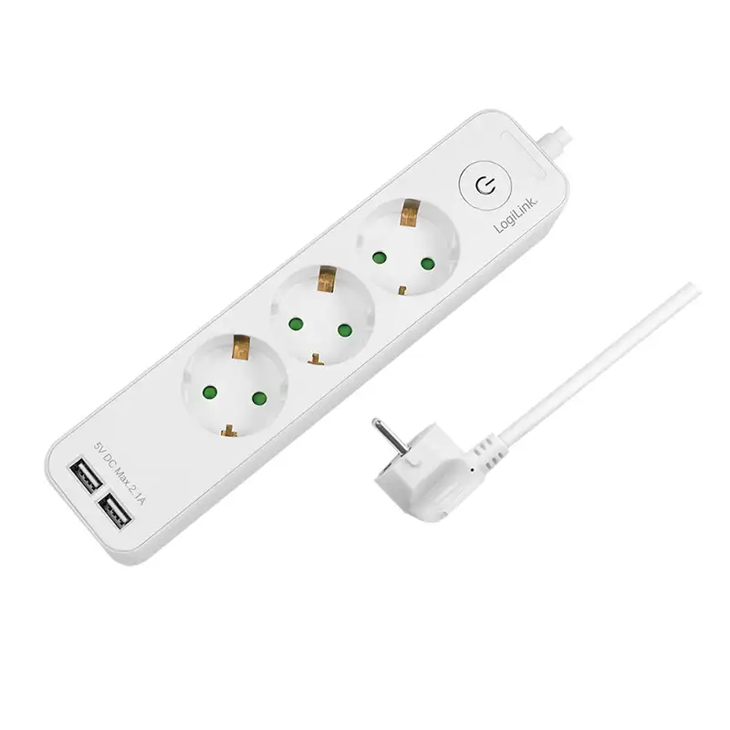 LOGILINK produzni kabl 3 mesta, 2 USB, prekidac, 1.5m, beli