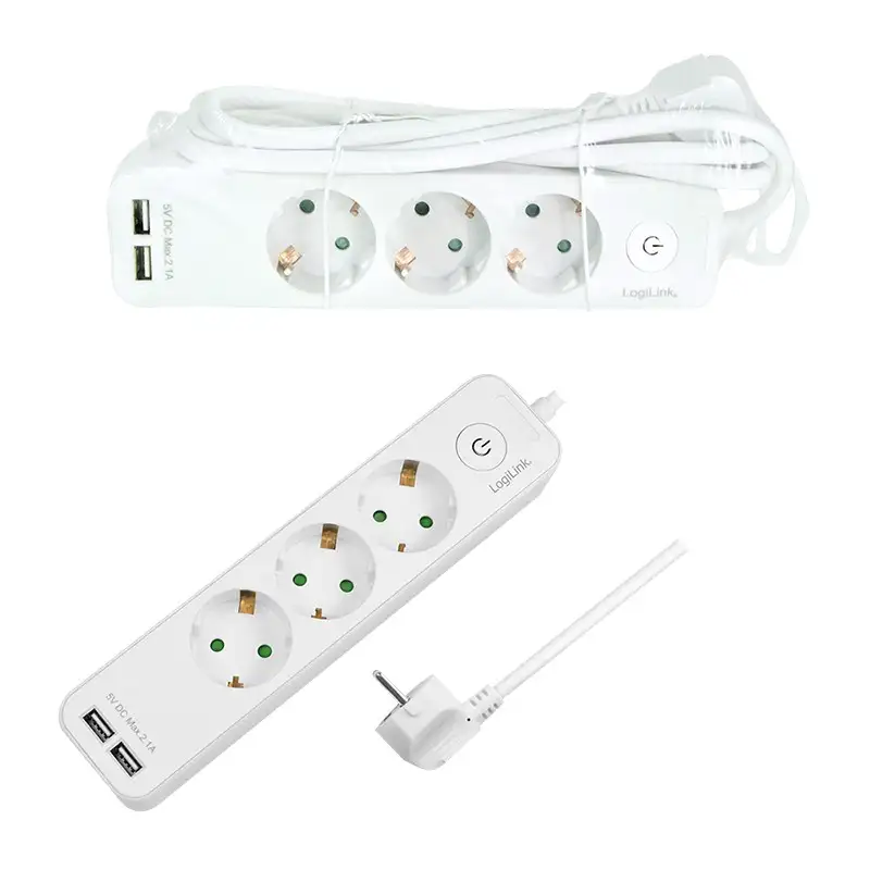 LOGILINK produzni kabl 3 mesta, 2 USB, prekidac, 1.5m, beli
