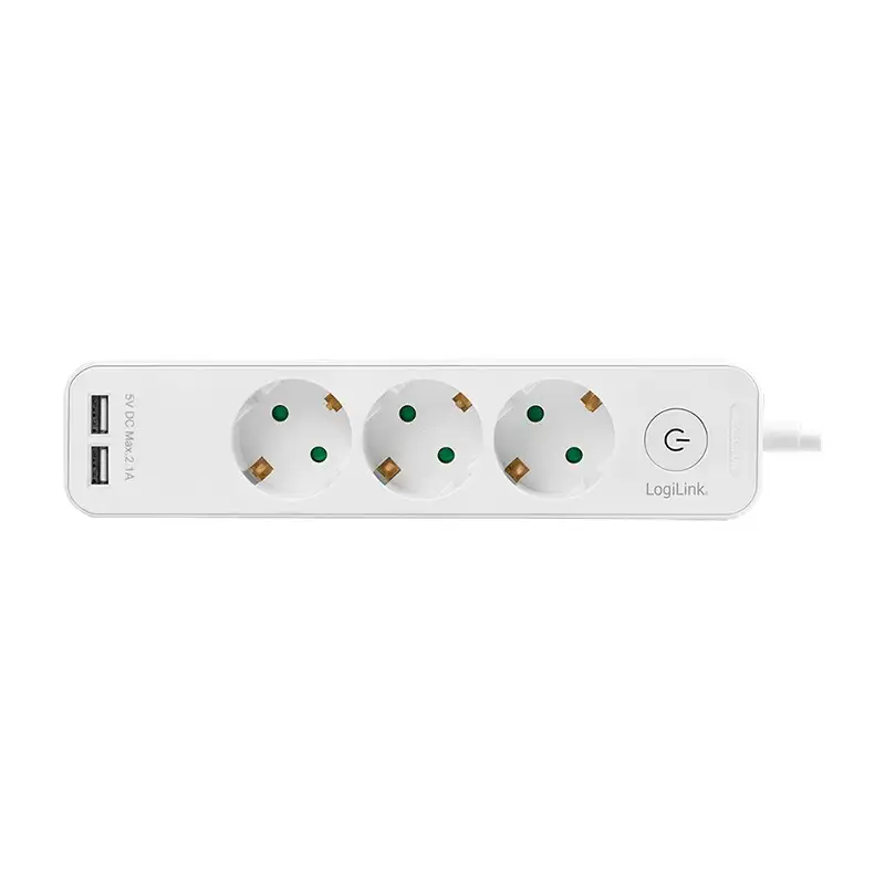 LOGILINK produzni kabl 3 mesta, 2 USB, prekidac, 1.5m, beli