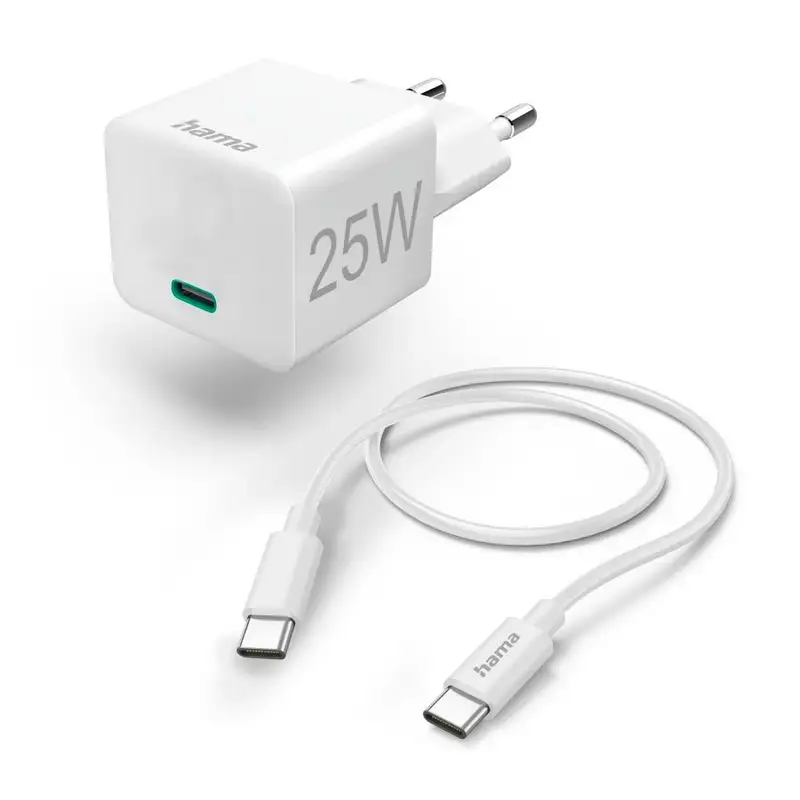 HAMA Mini brzi punjac sa USB-C kablom, PD, 25W, 1.5m, beli