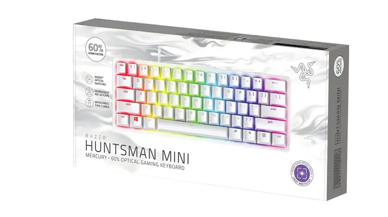 RAZER Huntsman Mini Mercury Edition 60% Opto-Gaming Keyboard Linear Red Switch