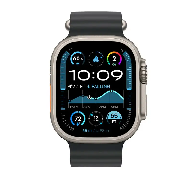 APPLE Watch 49mm Band Black Ocean Band Extension - Natural Titanium Finish mxtm3zm/a