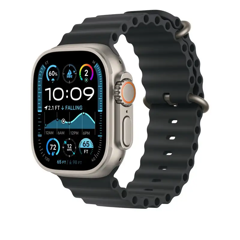 APPLE Watch 49mm Band Black Ocean Band Extension - Natural Titanium Finish mxtm3zm/a
