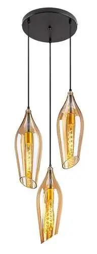 RABALUX Bellini, visilica metal crna / staklo amber, E27 3xMAX60W, without bulb, shade: H40cm, D14cm, lamp: D30cm, H100cm with textile cable