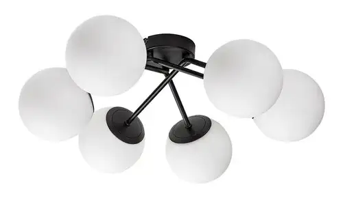 RABALUX Meduza, plafonska crna sa belim staklenim kuglama,  6xE14, 55x19cm