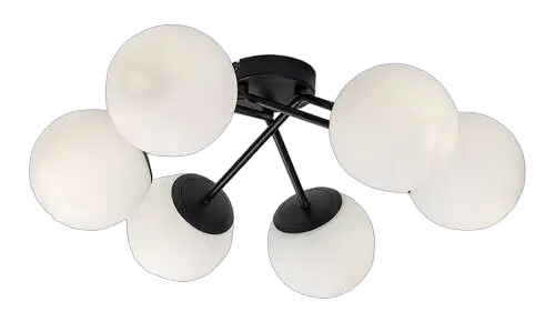 RABALUX Meduza, plafonska crna sa belim staklenim kuglama,  6xE14, 55x19cm