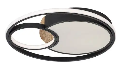 RABALUX Leola, LED plafonjera sa daljinskim, 81W, 3800lm, 3000-6000K, 48cm, dimabilna, memory i timer funkcija, metaln crna/drvo