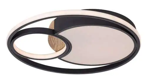 RABALUX Leola, LED plafonjera sa daljinskim, 81W, 3800lm, 3000-6000K, 48cm, dimabilna, memory i timer funkcija, metaln crna/drvo