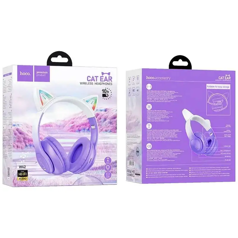 HOCO W42 Cat Ear Purple Grape Bluetooth Bezicne Slusalice