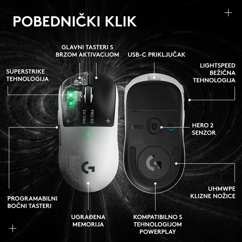 LOGITECH G PRO X2 SUPERSTRIKE, Lightspeed bežicni gejmerski miš 910-007776 