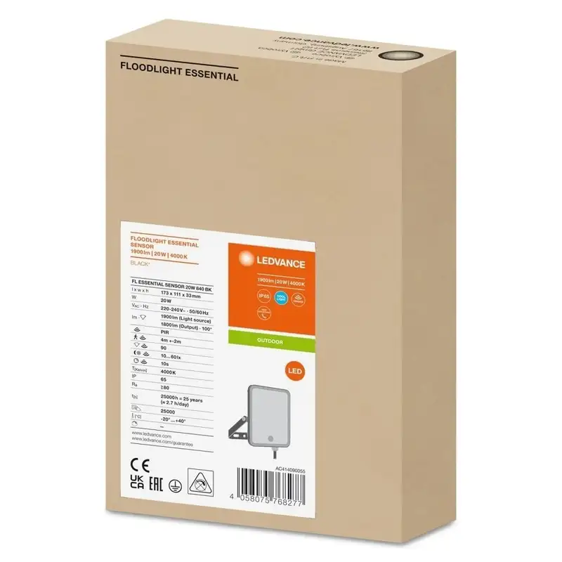 LEDVANCE Reflektor  Essential Sensor 20W 4000K crni