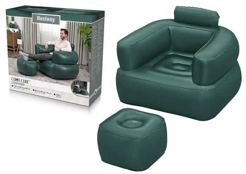 BESTWAY Comfi Cube fotelja na naduvavanje sa tabureom 107×99×80