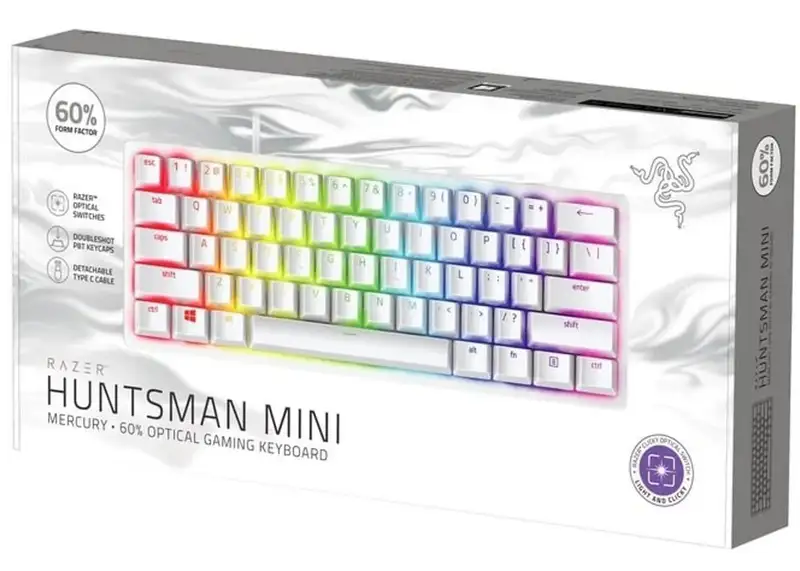 RAZER Huntsman Mini Mercury Edition 60% Opto-Gaming Keyboard Clicky Purple Switch
