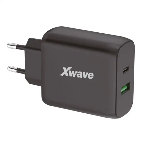 X WAVE GaN65w-AC 65W USB-A + USB-C, Crni