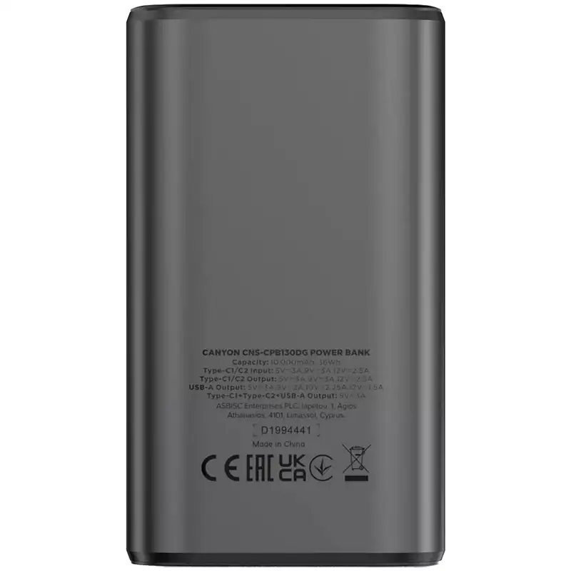 CANYON Power Bank 10000mAh 30W Dark Grey CNS-CPB130DG