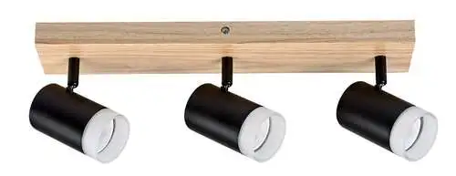 RABALUX Toras, drvena plafonska lampa sa metalnim crnim abažurom, GU10 3x5W IP22