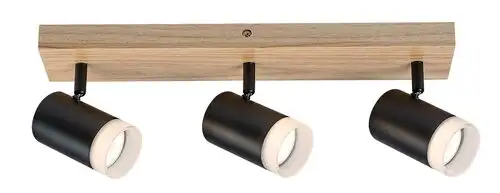 RABALUX Toras, drvena plafonska lampa sa metalnim crnim abažurom, GU10 3x5W IP22