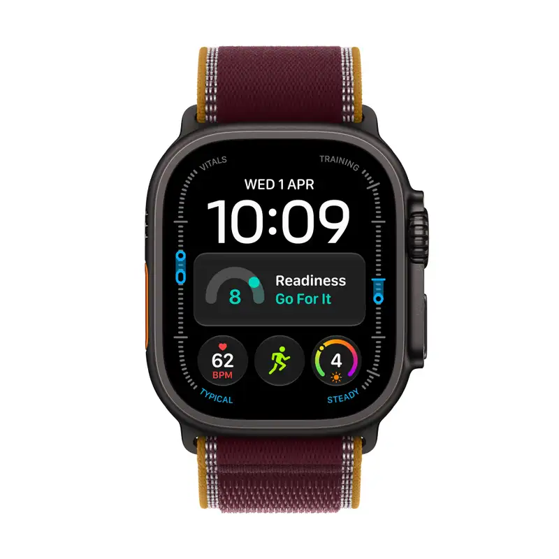 APPLE Watch Ultra 4 Cellular 49mm Black Titanium Case with Burgundy Trail Loop - S/M mjc34se/a