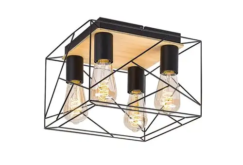 RABALUX Boire, plafonska lampa, crna metalna/drvena lampa sa crnim metalnim abažurom, E27 4x40W, IP20