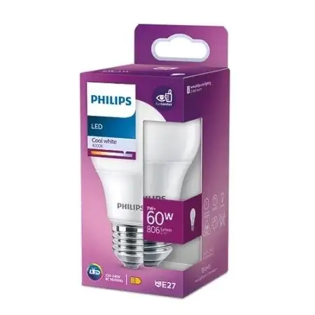 PHILIPS    7W(60W) A60 E27 CW 4000K FR ND 1PF/4 PS837
