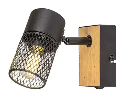 RABALUX Metta, spot 1xE14 (bez sijalice), metal crna / drvo hrast, IP20