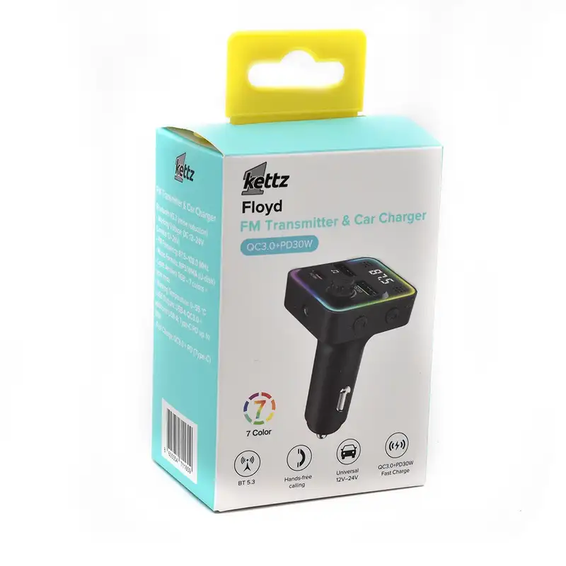 KETTZ FM Transmiter i Punjac Paya – 2×USB QC3.1 + Type-C, LED