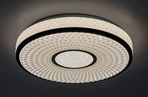 RABALUX Sedona2, unutrašnja plafonjera, black metal lamp sa belim plasticnim abažurom, 24W, sa abažurom: 1680lm, bez abažura: 2400lm, 4000K, D39,5cm, H8,5cm, zvezdani efekat, IP20, staklo