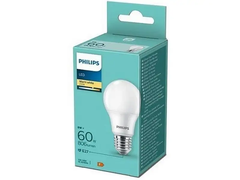 PHILIPS  8W(60W) A60 E27 WW FR ND 1PF/6