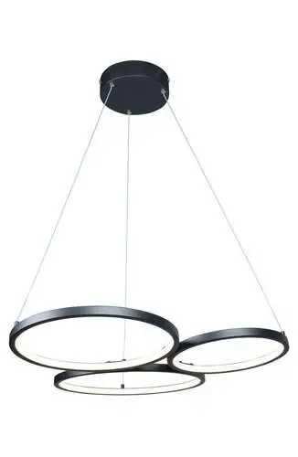 RABALUX Formand, visilica 3 prstena crna, LED 38W, 1100lm, 3000K, 61x48cm