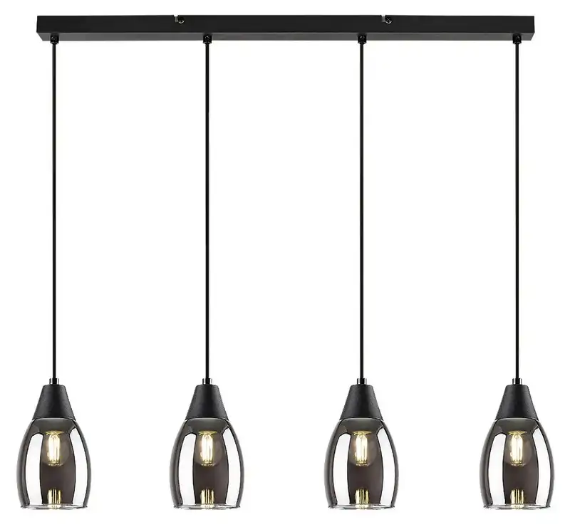 RABALUX Ilmari, visilica metal crna / dimljeno staklo, 4xE27, tekstilni kabal, visina 120cm, dužina 72cm