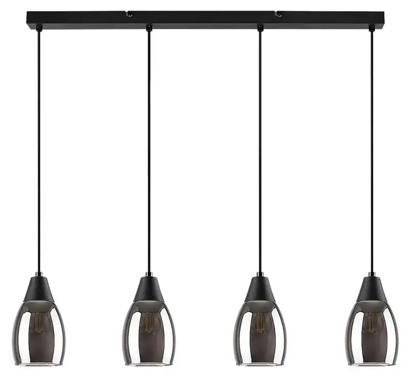 RABALUX Ilmari, visilica metal crna/dimljeno staklo, 4xE27, tekstilni kabal, visina 120cm, dužina 72cm