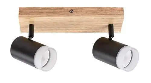 RABALUX Toras, drvena plafonska lampa sa metalnim crnim abažurom, GU10 2x5W IP21