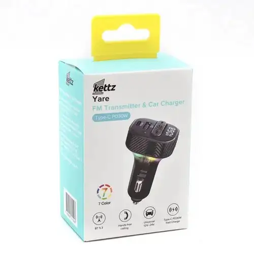 KETTZ FM Transmiter i Punjac Yare – QC3.1 + Type-C PD30W, LED