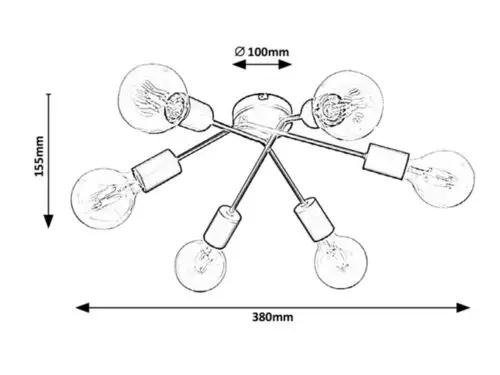 RABALUX Lamar, metal plafonjera , E27 6xMAX 40W, mat crna