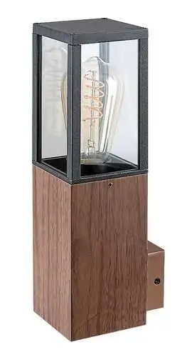 RABALUX Wales spoljna zidna lampa aluminijum crna drvo stakleni abazur E27 60W bez sijalice