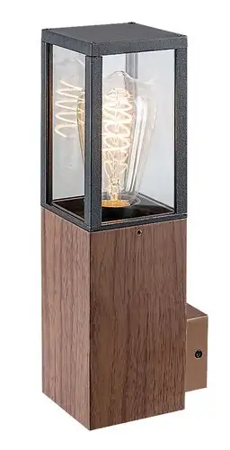 RABALUX Wales spoljna zidna lampa aluminijum crna drvo stakleni abazur E27 60W bez sijalice