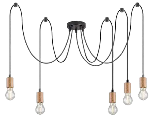 RABALUX Dollien, mat crna/drvena visilica, E27 5x60W IP21