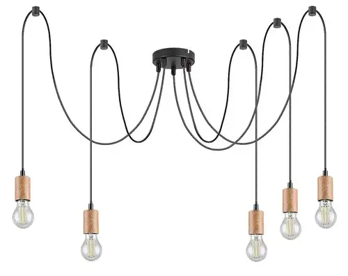 RABALUX Dollien, mat crna/drvena visilica, E27 5x60W IP21
