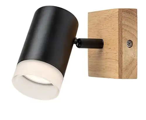 RABALUX Toras, drvena zidna lampa sa metalnim crnim abažurom, GU10 1x5W IP20