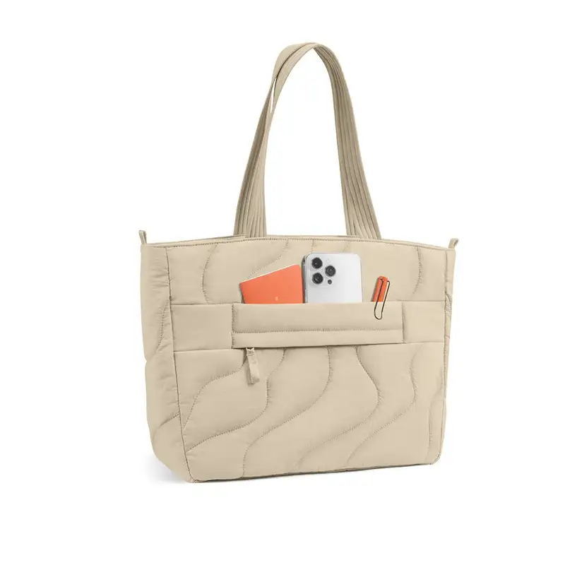 TOMTOC TERRA T38 PUFFY LAPTOP TOTE BAG NATURAL SAND T38M1K2