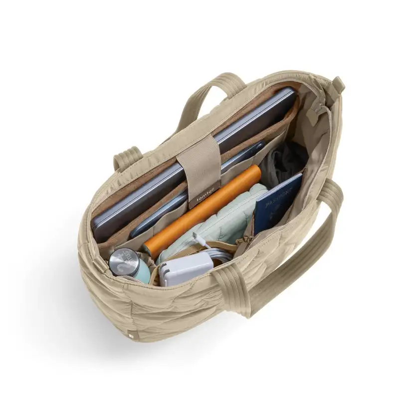 TOMTOC TERRA T38 PUFFY LAPTOP TOTE BAG NATURAL SAND T38M1K2