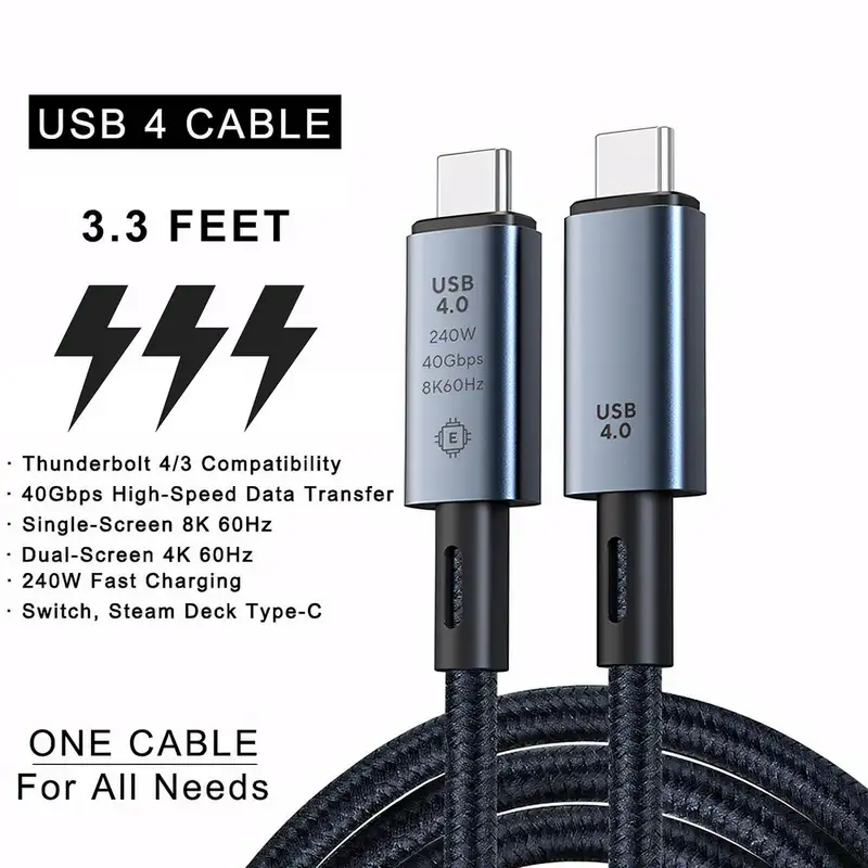 Kettz KT-USB4C240W Tip C 40Gbps 20V, 5A 1m