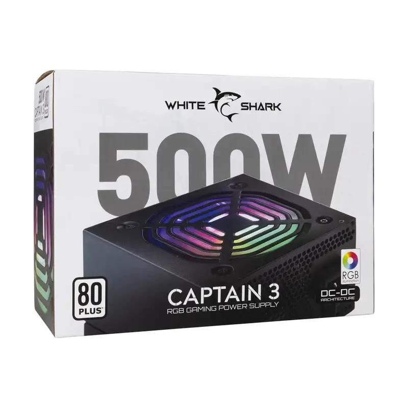 WHITE SHARK GPSU W500F CAPTAIN - 3, 500W 80 + RGB, PC Power