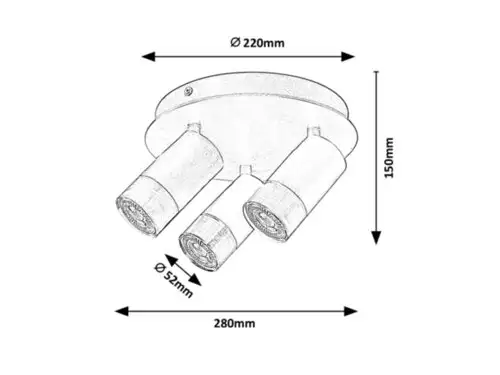 RABALUX Zircon, unutrašnja metal plafonjera spot, 3xGU10