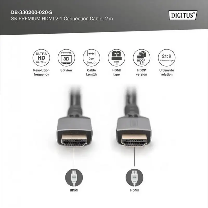 DIGITUS Kabl premijum HDMI na HDMI 2.1 8K 2m crni