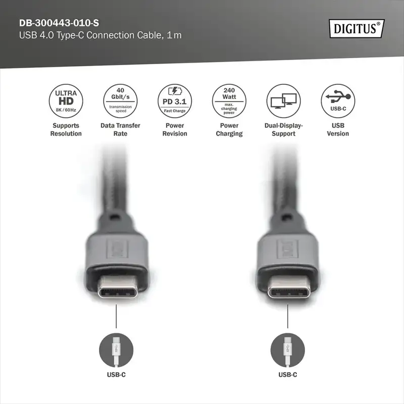 DIGITUS Kabl USB-C na USB-C 4.0 1m crni