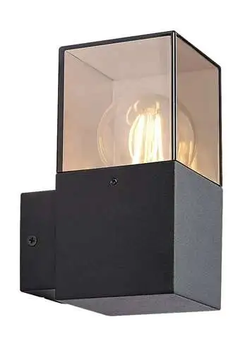 RABALUX Loanda, spoljna zidna E27, crna aluminium, dimljena maska plasticna, dimenzije 8x16cm, distance from the wall: 11cm,  IP54